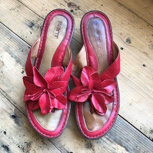 Born Red Flower Slide Wedge Sandals Sz 8.5